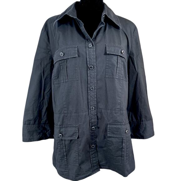 Michael by Michael Kors Long Sleeve Belted Utility Button Down Shirt Large Black - Picture 4 of 14